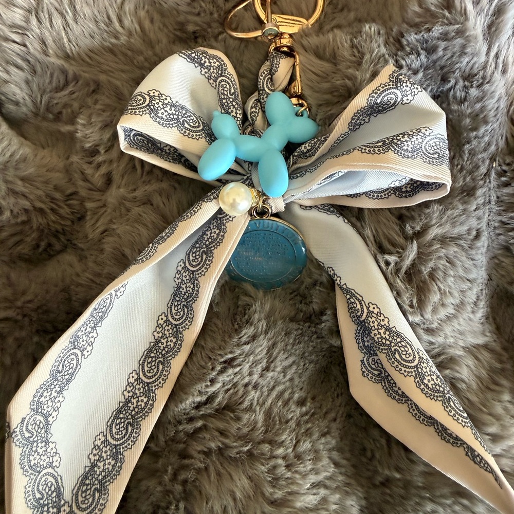 Louis Vuitton Blue and Cream twilli bag charm/  Key Holder